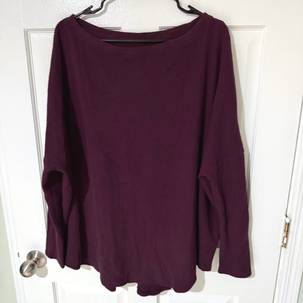 Free People We The Free Waffle Knit Thermal Top Burgundy Plum Large